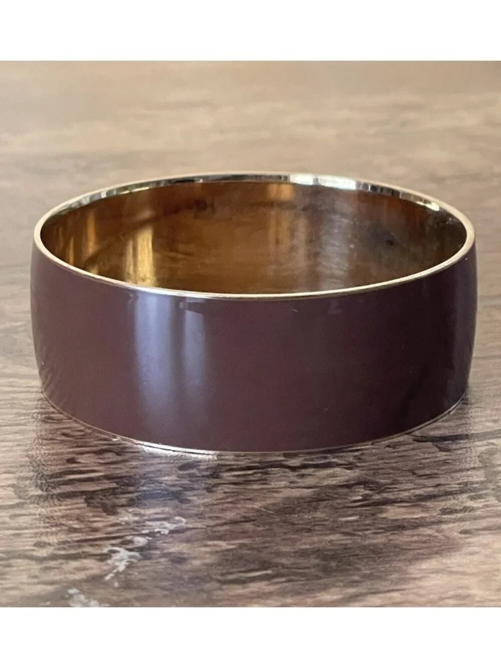 J Crew Womens Enamel Bangle Bracelet Brown Gold Tone Wide Preppy Minimalist